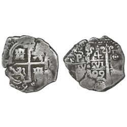 Potosi, Bolivia, cob 4 reales, 1699F, rare.