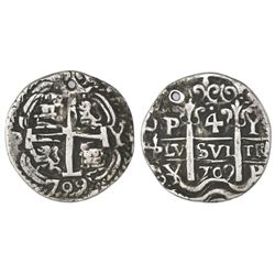 Potosi, Bolivia, cob 4 reales Royal, 1709Y, very rare, KM Plate Coin.