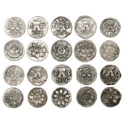 Lot of 10 Cordoba, Argentina, 1/4R, 1839PP, different varieties.