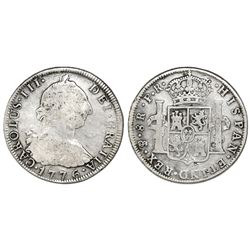 Potosi, Bolivia, bust 8 reales, Charles III, 1776PR.