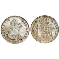 Potosi, Bolivia, bust 4 reales, Charles III, 1775JR, rare, NGC AU 53, ex-Whittier (stated on label).