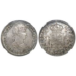 Santiago, Chile, bust 8 reales, Ferdinand VII, 1816FJ, NGC XF 45.