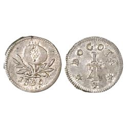 Bogota, Colombia, 1/4 real, 1850, NGC MS 64, finest known in NGC census, ex-Dana Roberts (stated on