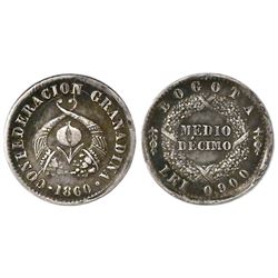 Bogota, Colombia, 1/2 decimo, 1860, PCGS XF40, finest known in PCGS and NGC censuses, ex-Dana Robert