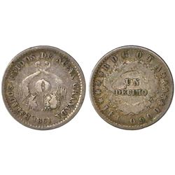 Bogota, Colombia, 1 decimo, 1861, PCGS VF25.