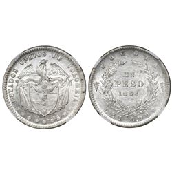 Bogota, Colombia, 1 peso, 1864, NGC UNC details / surface hairlines.