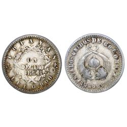 Popayan, Colombia, 1 decimo, 1864, NGC VF 30.