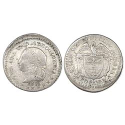 Popayan, Colombia, 1/2 decimo, 1875, without "AB," fineness 0.666, NGC VF 30, ex-Dana Roberts (state