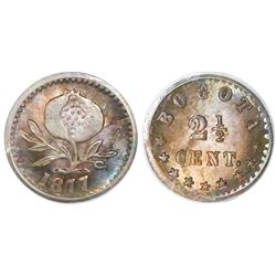 Bogota, Colombia, 2-1/2 centavos, 1877, PCGS MS66, finest known in PCGS and NGC censuses.