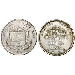 Costa Rica, 50 centavos, 1865GW, PCGS XF45, finest known in PCGS census, ex-Dana Roberts (stated on