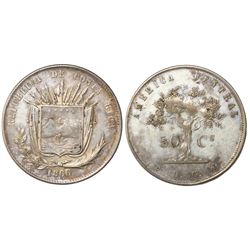 Costa Rica, 50 centavos, 1866/5GW, PCGS VF35, finest and only specimen in PCGS census, ex-Dana Rober
