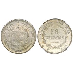 Costa Rica, 50 centavos, 1890/80GW, NGC AU 50, ex-Richard Stuart (stated on label).
