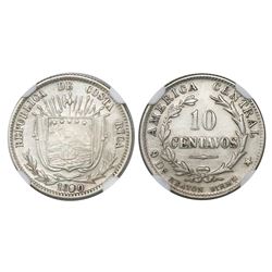 Costa Rica, 10 centavos, 1890-HEATON BIRMM, NGC XF details / excessive surface hairlines, ex-Richard