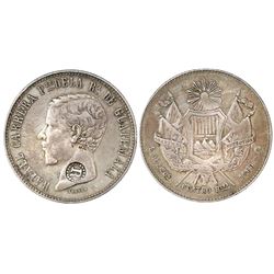 El Salvador, 4 reales, R-in-beaded-circle countermark (Type IV, 1862) on a Guatemala 4 reales, 1860R