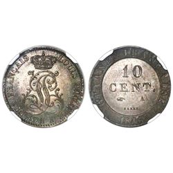 French Guiana (struck at the Paris mint, France), 10 centimes, 1846A, NGC MS 63.