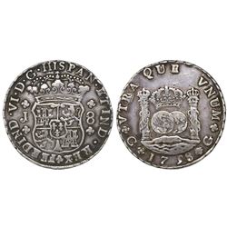 Guatemala, pillar 8 reales, Ferdinand VI, 1758J, space between 7 and 5 in date.
