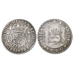 Guatemala, pillar 8 reales, Ferdinand VI, 1760P.
