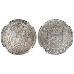 Guatemala, pillar 8 reales, Charles III, 1768P, NGC AU 50.