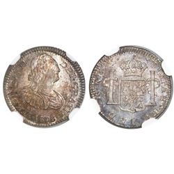 Guatemala, bust 1/2 real, Ferdinand VII transitional (bust of Charles IV), 1808M, NGC MS 66, finest