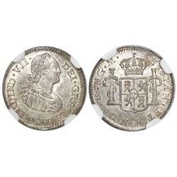 Guatemala, bust 1/2 real, Ferdinand VII transitional (bust of Charles IV), 1808M, NGC MS 65, ex-Rich