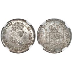Guatemala, bust 1/2 real, Ferdinand VII, 1814M, low 8 in date, NGC MS 65.