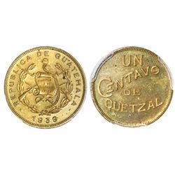 Guatemala (struck in London, England), proof brass 1 centavo de quetzal, 1939, PCGS PR64, finest and