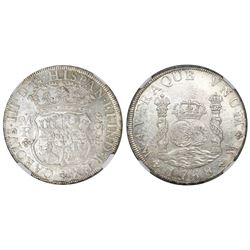 Mexico City, Mexico, pillar 8 reales, Charles III, 1768MF, NGC MS 61.