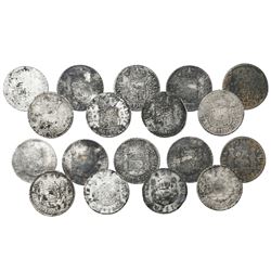 Lot of nine Mexico City, Mexico, pillar 2 reales, Ferdinand VI, various dates, from burials in China