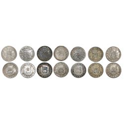 Lot of seven Mexico City, Mexico, pillar 1R, Philip V, assayer MF, dates as follows: 1734/3, 1735, 1