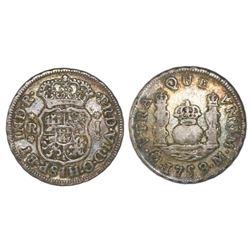 Mexico City, Mexico, pillar 1 real, Ferdinand VI, 1758/7M, crowns alike.