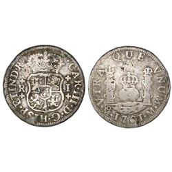 Mexico City, Mexico, pillar 1 real, Charles III, 1761M, plain crosses above and below R and I.