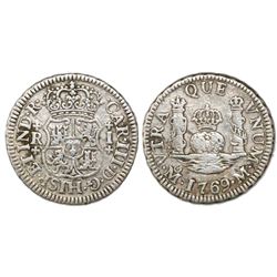 Mexico City, Mexico, pillar 1 real, Charles III, 1769M, broken o in oM mintmark.
