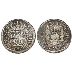 Mexico City, Mexico, pillar 1 real, Charles III, 1771F, rare.