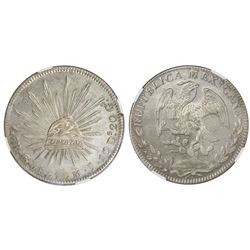 Guanajuato, Mexico, cap-and-rays 8 reales, 1831MJ, colon after date, NGC MS 61.