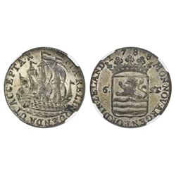 Zeeland, Netherlands, 6 stuivers, 1788, NGC MS 62, finest and only specimen in NGC census.