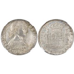 Lima, Peru, bust 8 reales, Ferdinand VII transitional ("imaginary" bust), 1809JP, king's name as FER