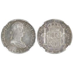 Cuzco, Peru, bust 8 reales, Ferdinand VII, 1824G, no dot before REX, NGC F 15.