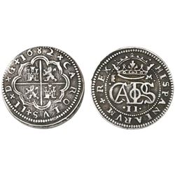 Segovia, Spain, milled 2 reales "pistareen," Charles II, 1682M.