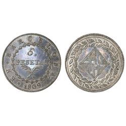 Barcelona, Spain, Joseph Napoleon, 5 pesetas, 1809.