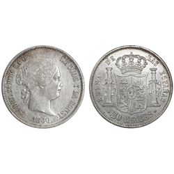 Madrid, Spain, 20 reales, Isabel II, 1860, six-point stars.