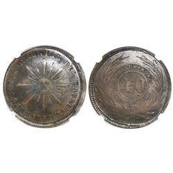 Uruguay (struck in Montevideo), copper 40 centesimos, 1844, male sunface, wide convex planchet, meda