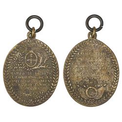 Argentina, oval brass military medal, 1839, Battle of Pago Largo, rare.