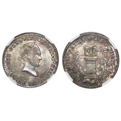 Potosi, Bolivia, 1 sol-sized silver medal, 1844, Ballivian, NGC MS 65, finest known in NGC census.