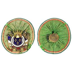 Haiti, French army shako badge (hat insignia), 18th century, maker M.A. Marion, found in Haiti, very