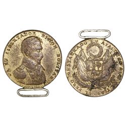 Peru, gilt-bronze medal, 1824, Ayacucho / Bolivar, coin alignment.