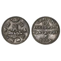 Cartagena, Spain, cast low-silver proclamation medal, 1789, PCGS AU 58, finest and only specimen in