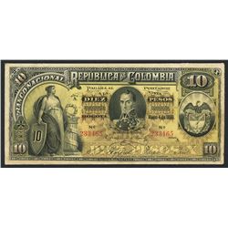 Bogota, Colombia, Banco Nacional, 10 pesos, 4-3-1895, series A, serial 233465.