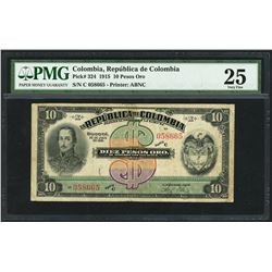 Bogota, Colombia, Republica de Colombia, 10 pesos oro, 20-7-1915, series C, serial 058665, PMG VF 25