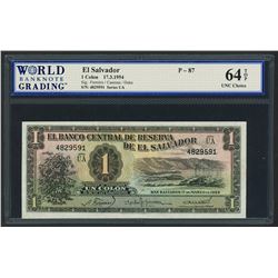 San Salvador, El Salvador, Banco Central de Reserva, 1 colon, 17-3-1954, series UA, serial 4829591,