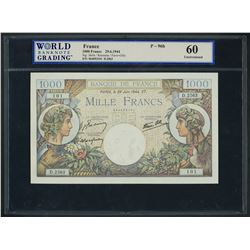 Paris, France, Banque de France, 1000 francs, 29-6-1944, series D. 2563, serial 064053101, WBG UNC 6